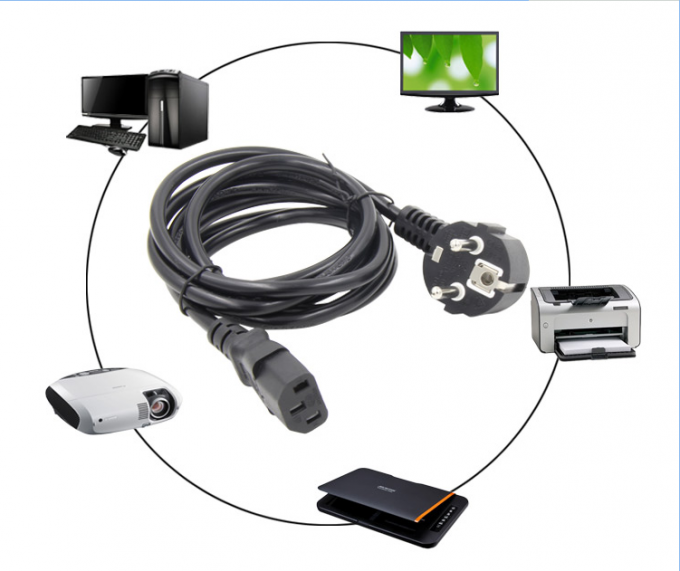 Multipurpose Black Computer EU Power Cord Extend 1m-15m Customization 13