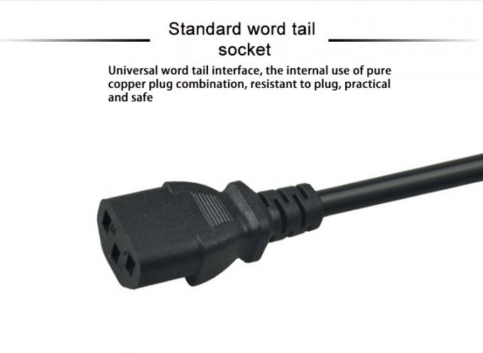 Multipurpose Black Computer EU Power Cord Extend 1m-15m Customization 14