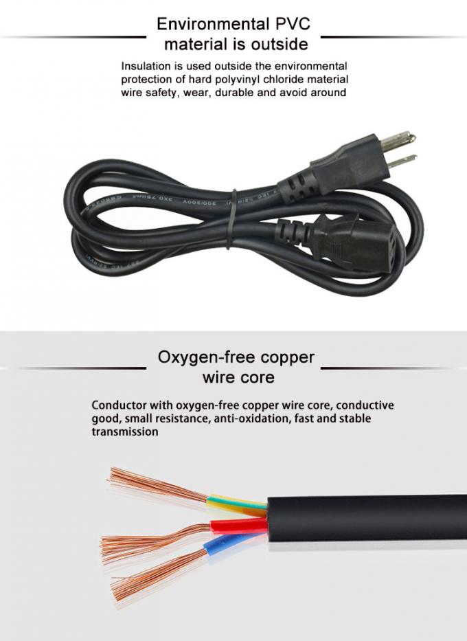 ROHS Multiple Types 1.8m USA Power Cord Us Plug Extension Cord 3